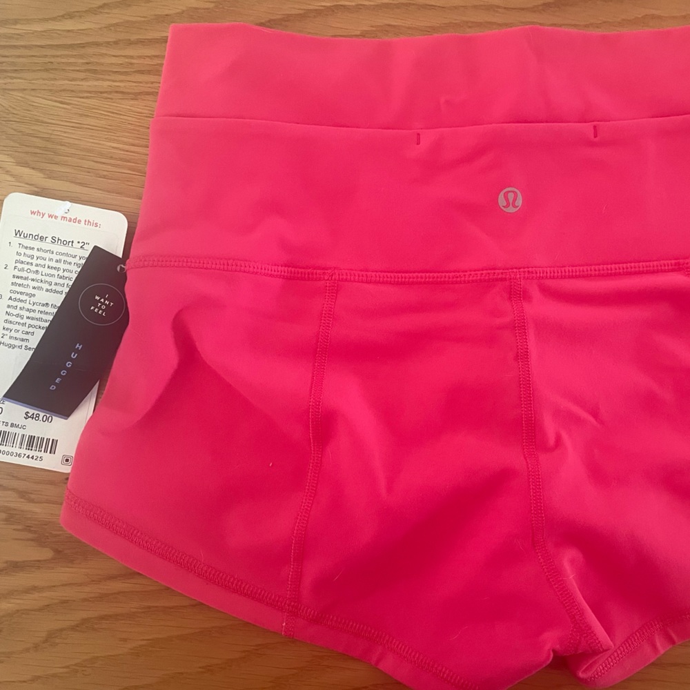 Pink Lululemon Wunder Short *2” size 10 NWT